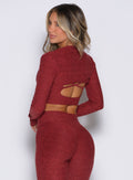 back left side profile view of a model wearing the Studio Sculpt Bolero in Rouge color