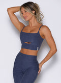 Space Blue Studio Sculpt Bra with a supportive, contoured fit for yoga and strength training.