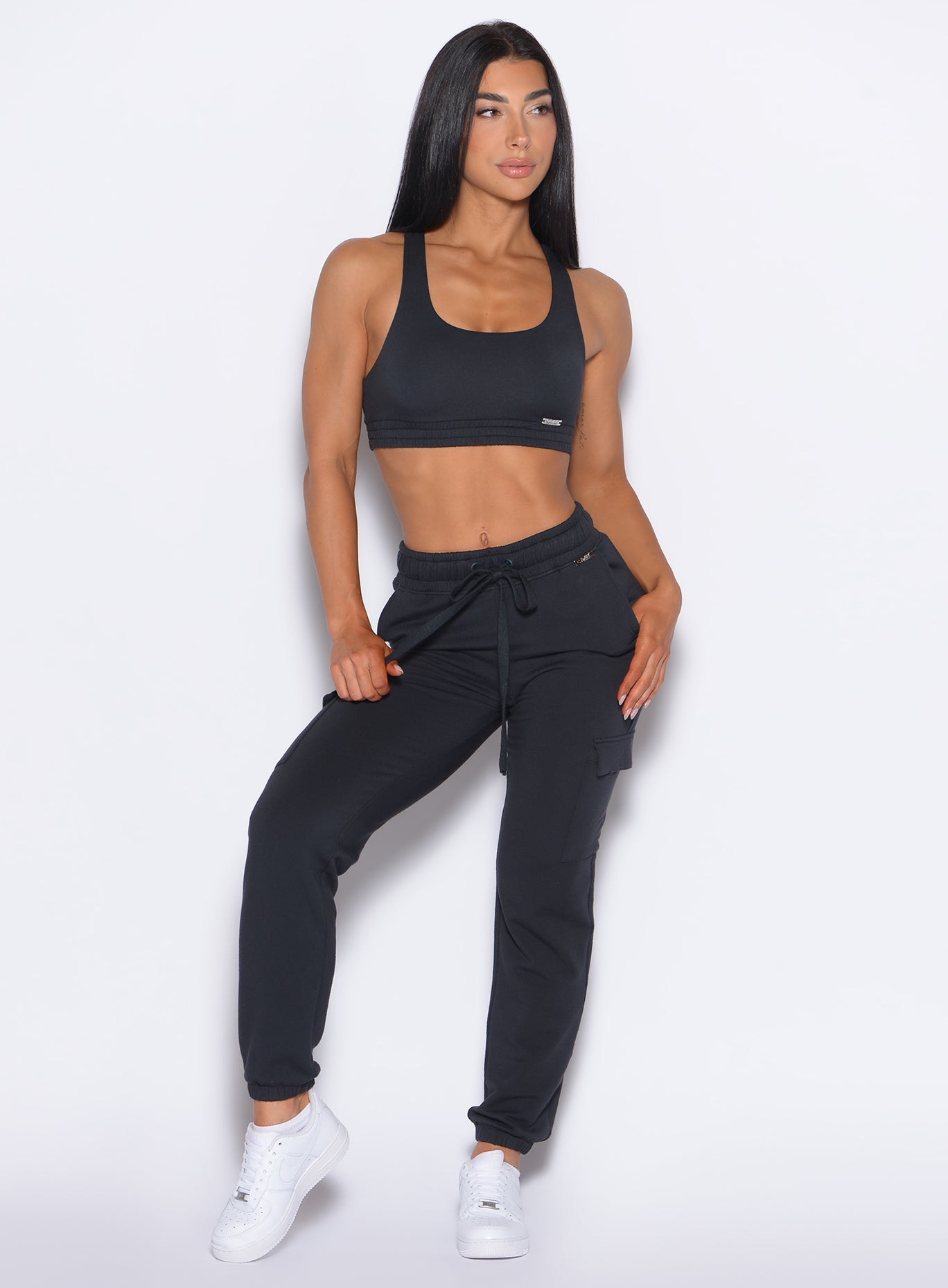Vintage Black Sweat Joggers with a soft fleece relaxed fit and deep pockets for gym lounging.
