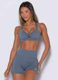 High-performance Basalt workout bra displaying defining princess seams and supportive molding