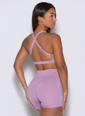 Secure snap-back recovery and breathable racerback design on this Smokey Grape sports bra
