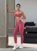 model in outdoors wearing the Define Leggings in primrose color