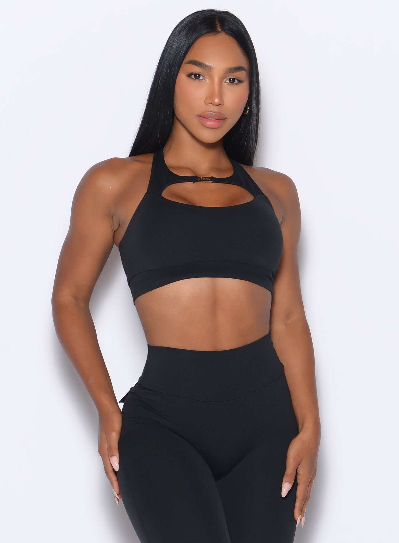 Black Two Way Bra featuring a versatile keyhole front and supportive crisscross straps.