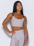 Clean front view of the United Tank in Ice emphasizes a performance-ready, mid-length crop cut.