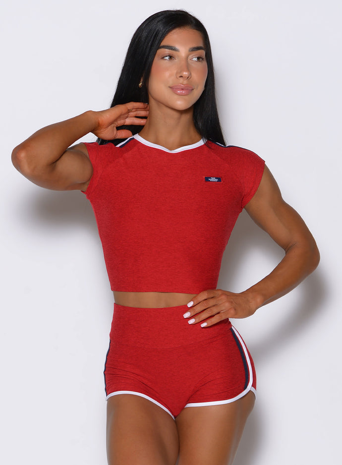 Clean front view of the Sunset Red United Tee, delivering an effortless, relaxed gym silhouette.