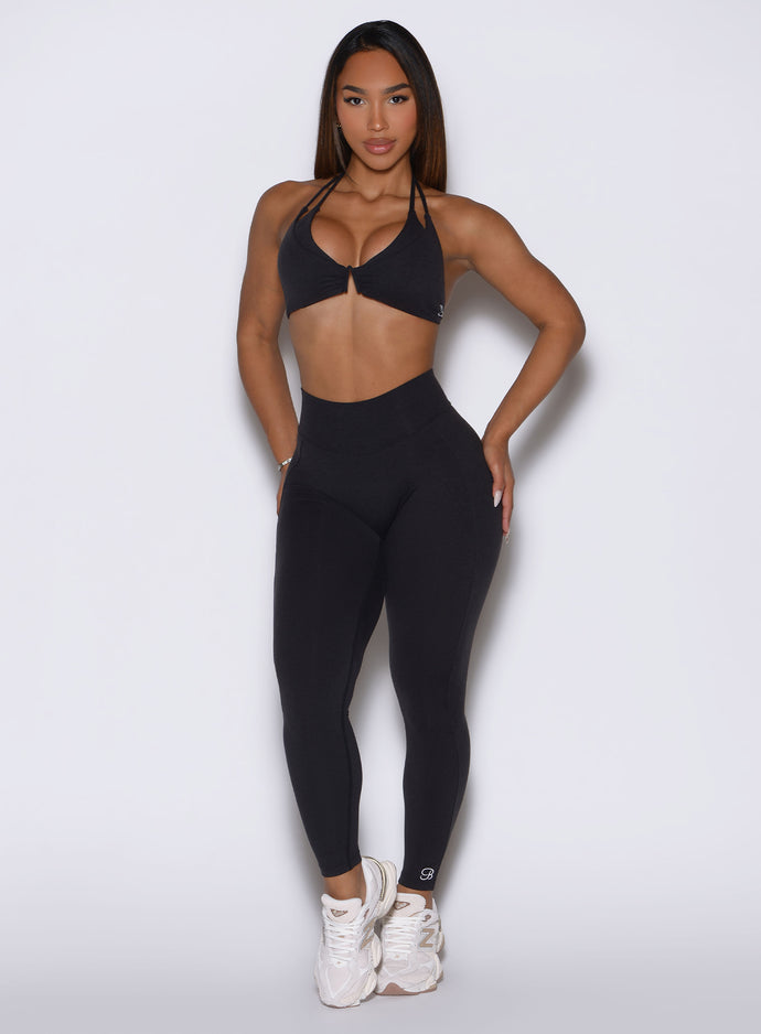 Obsidian Black Bombshell Sportswear Uplift Peach Leggings offer a smooth, high-rise gym fit