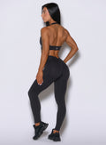 Obsidian Black V Back Leggings feature a sculpting V-back, scrunch detail, and secure pocket storage