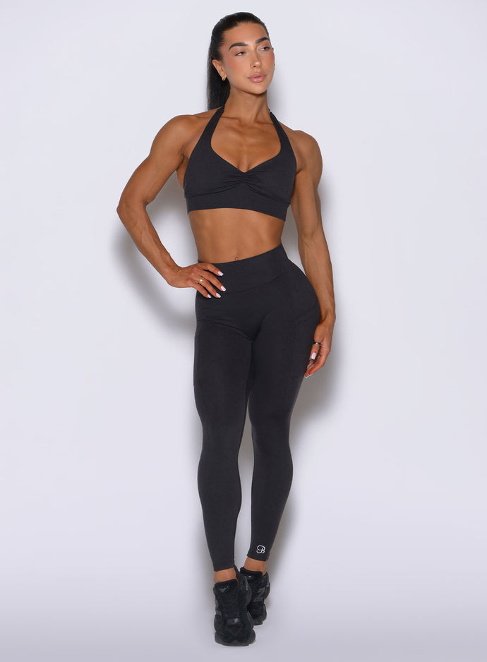 Obsidian Black V Back Leggings combine a seamless front, high-rise support, and buttery-soft comfort