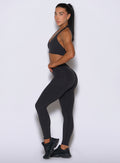 Obsidian Black V Back Leggings offer side pocket convenience and a smooth, stay-put workout fit