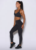 Obsidian Black V Back Leggings feature a flattering high waist and side pockets for active essentials
