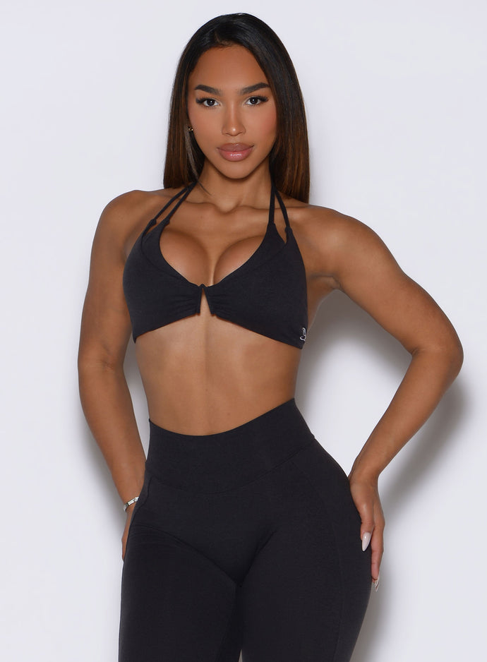 Obsidian Black Voltage Sports Bra featuring a supportive covered v-wire for shape