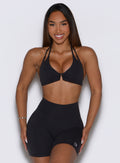 Double layer Obsidian Black Voltage Sports Bra with a flattering v-front and padding