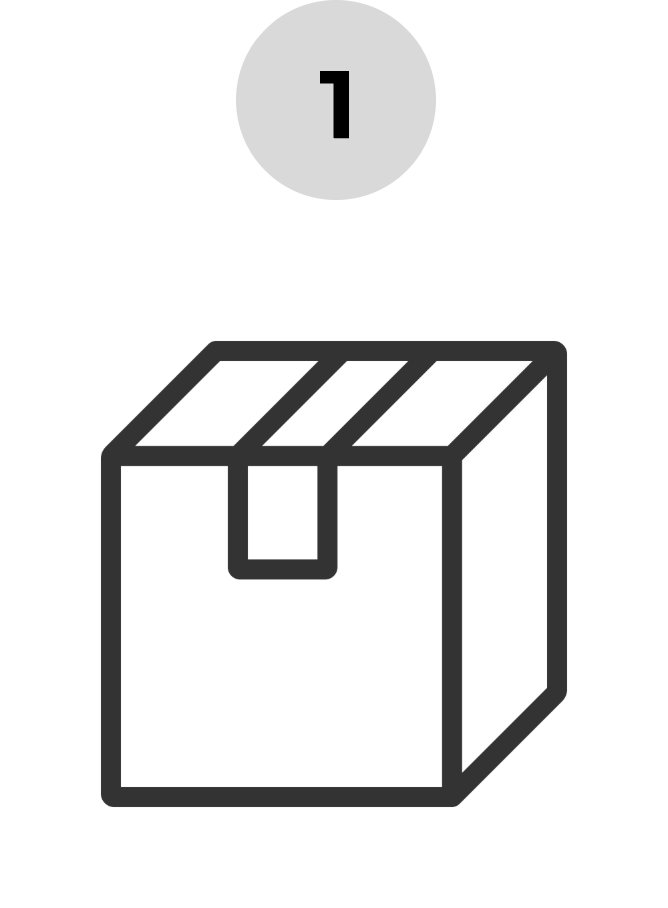 A clean, minimalist box icon represents packaging and shipping details.