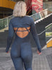 A short video of a model working out in our sculpt bodysuit in vintage blue color 
