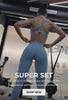 Video of woman working out in gym wearing blue athletic wear. Text says "SUPER SET Discipline in motion. Shape-driven gym fits designed to perform, endure, and evolve. SHOP NEW"