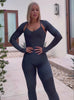 A short video of a model showing how comfortable our shape shrug is along with the full length bodysuit in vintage blue color 
