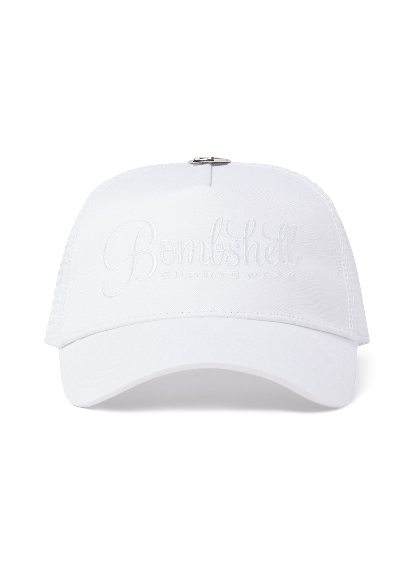 Front view of our white bombshell hat 