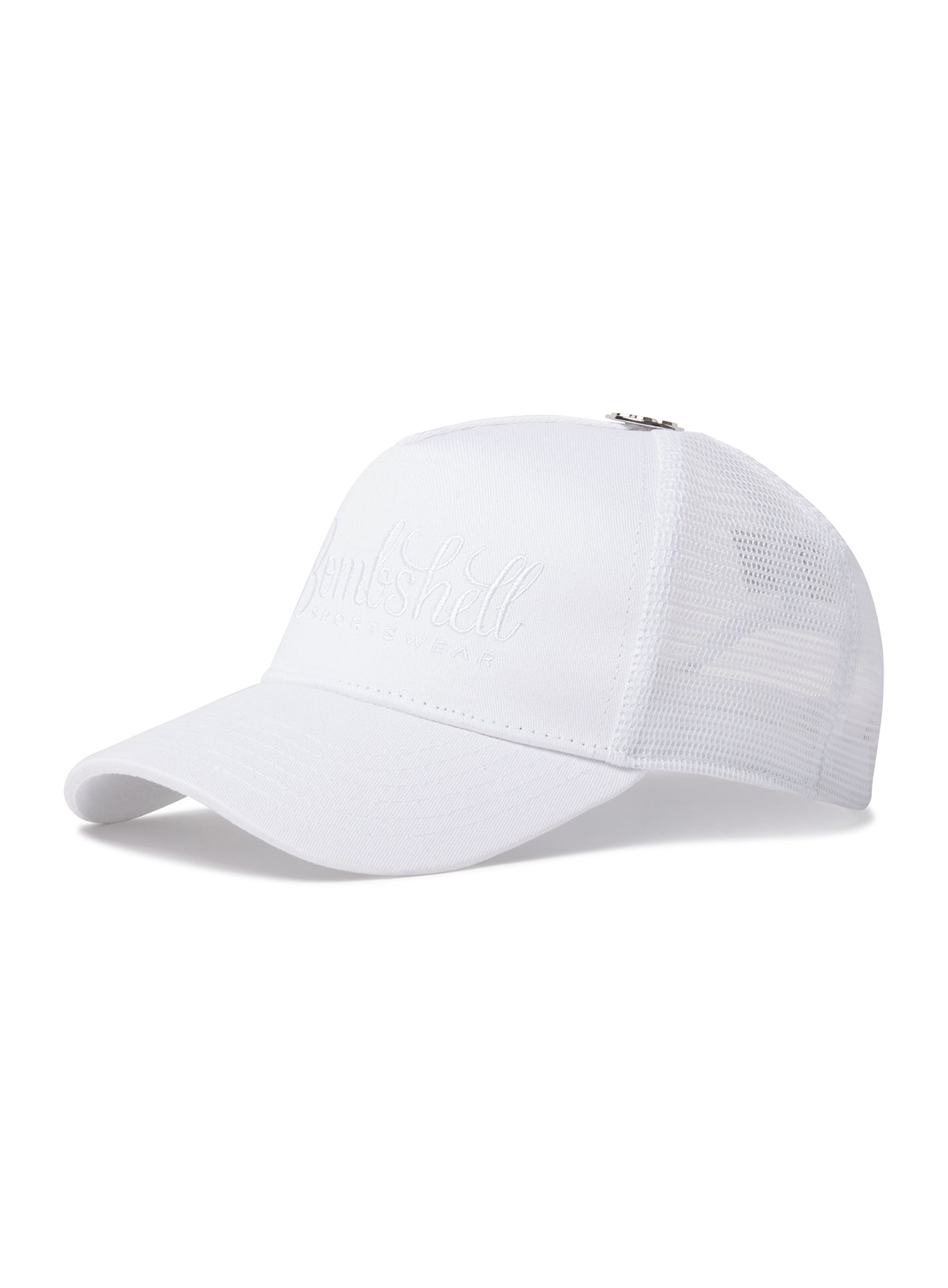Left side view of our white bombshell hat 
