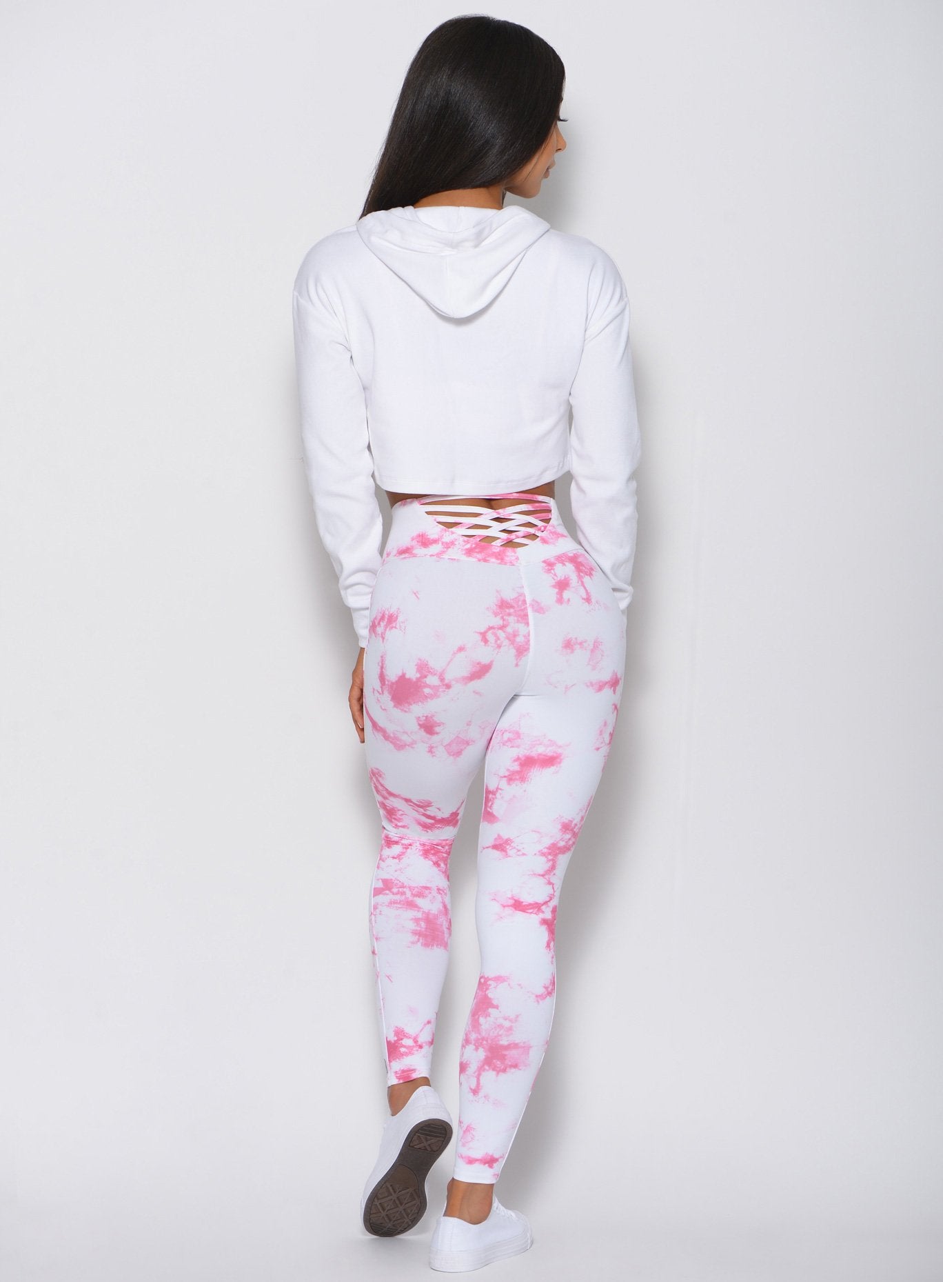 Back view of the white Bombshell Crop Hoodie