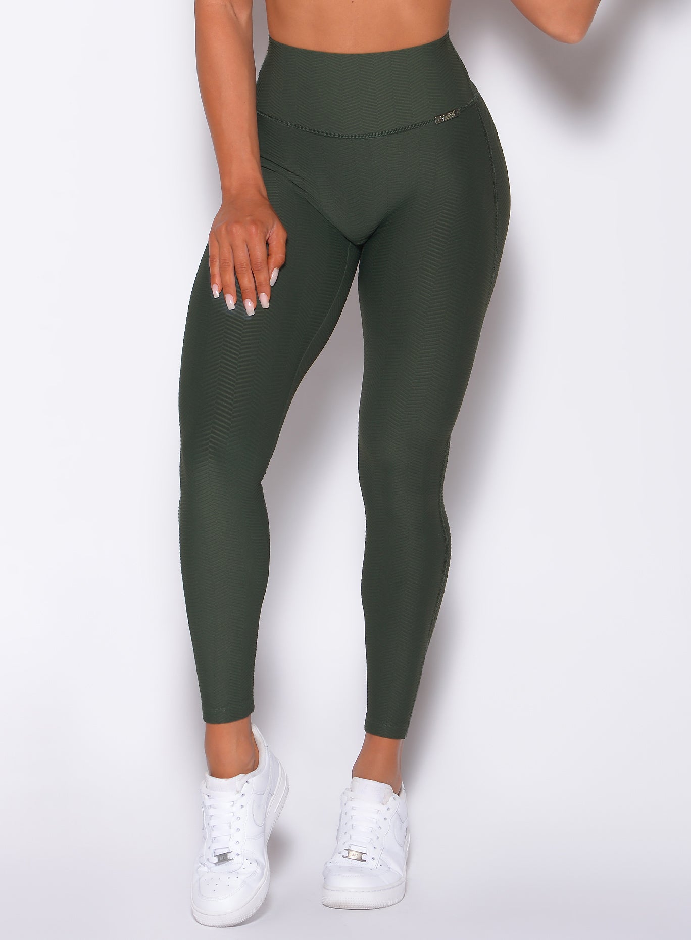 Front view of our chevron leggings in lucky green color