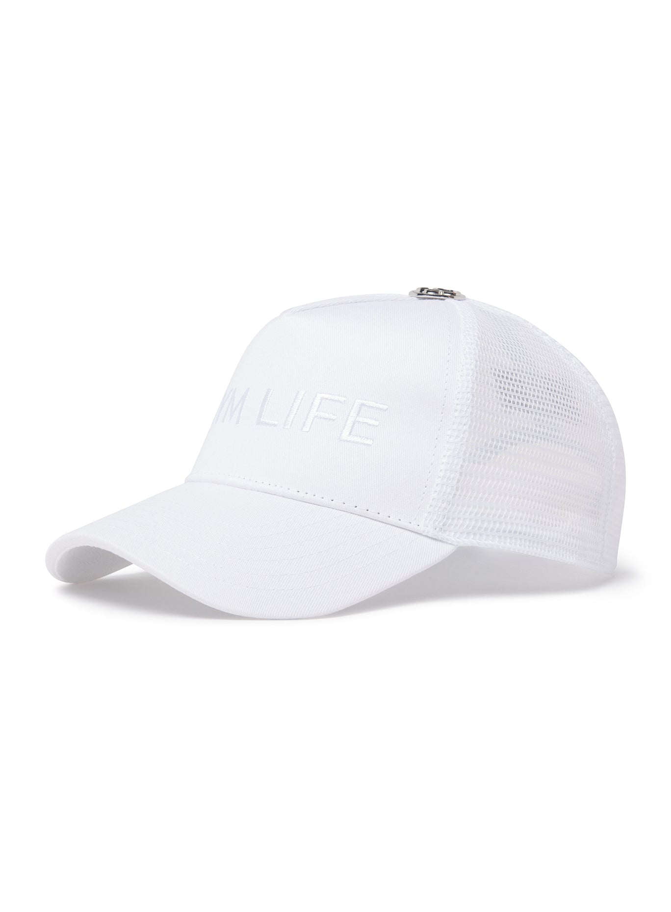 Left side view of our gym life hat with a mesh at the back 