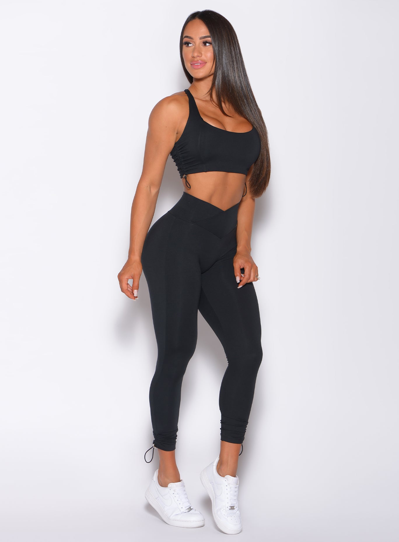 Black Contour Toggle Leggings featuring an adjustable waist and sculpting ombre performance fit.