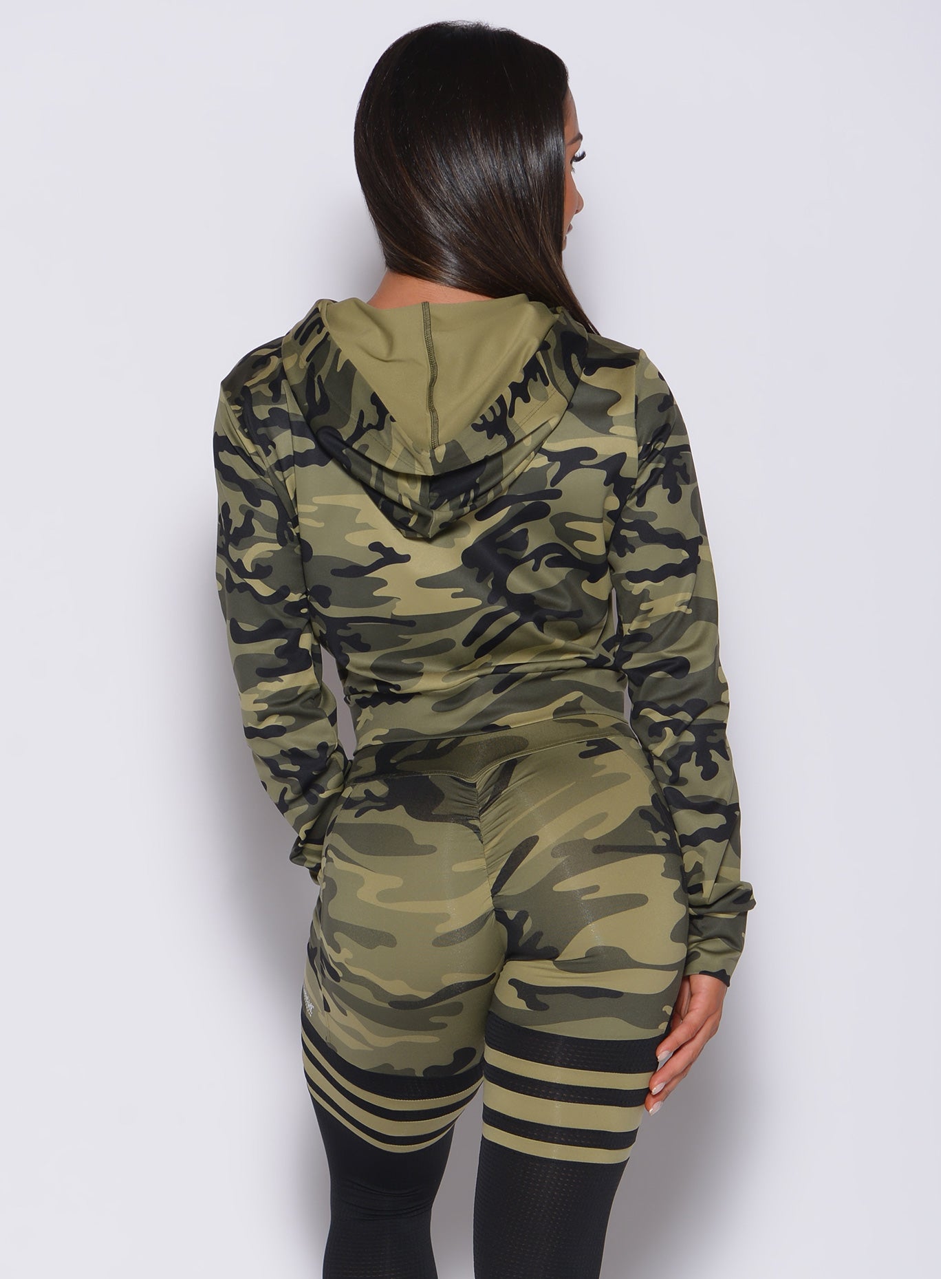 Army camo Signature Jacket back view showing a tapered waist and high-impact performance fit.